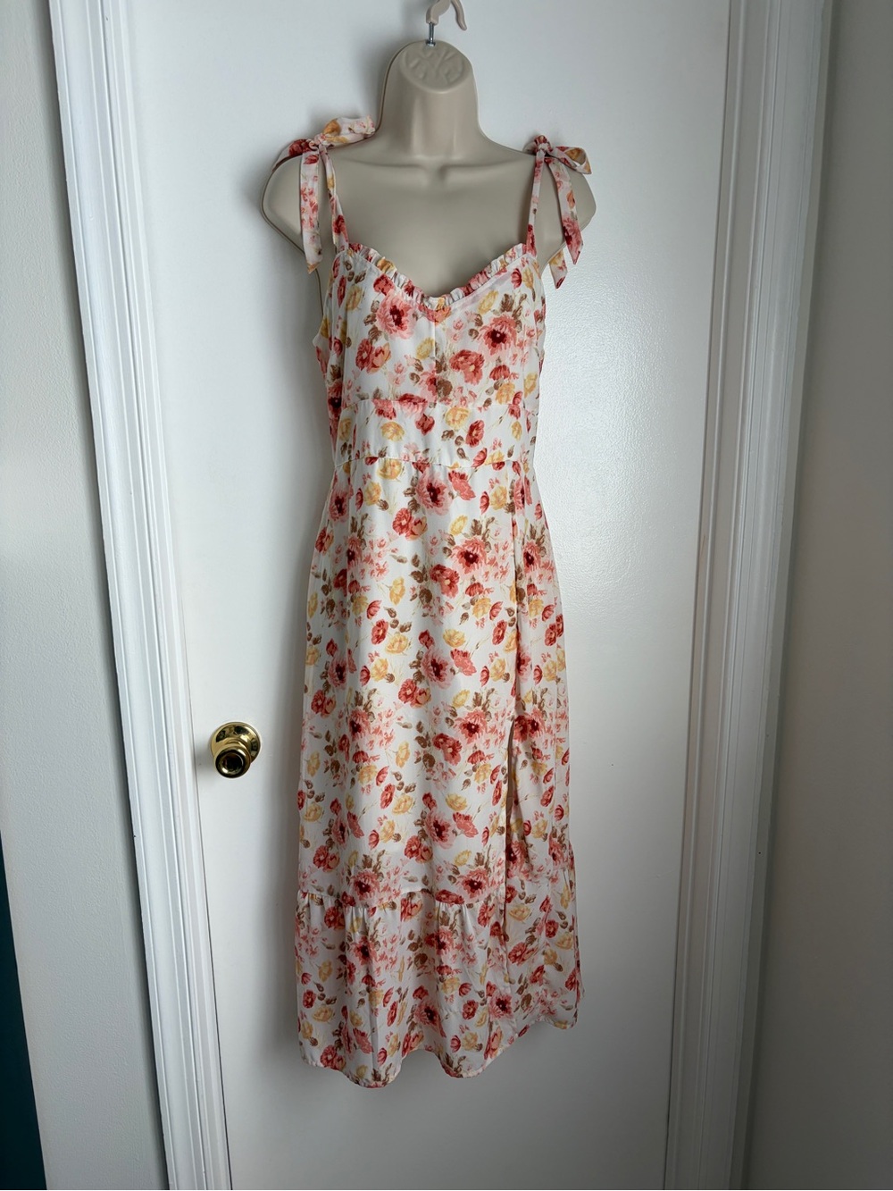 Abercrombie & Fitch Floral Tie-Shoulder Midi Dress (Size Small)